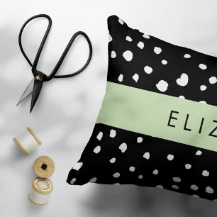 Dalmatian Dots, Spots, Black and White, Your Name Decorative Cushion