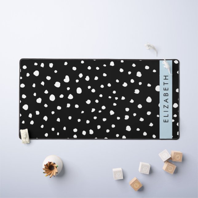 Dalmatian Dots, Spots, Black and White, Your Name Desk Mat (Kids Table)