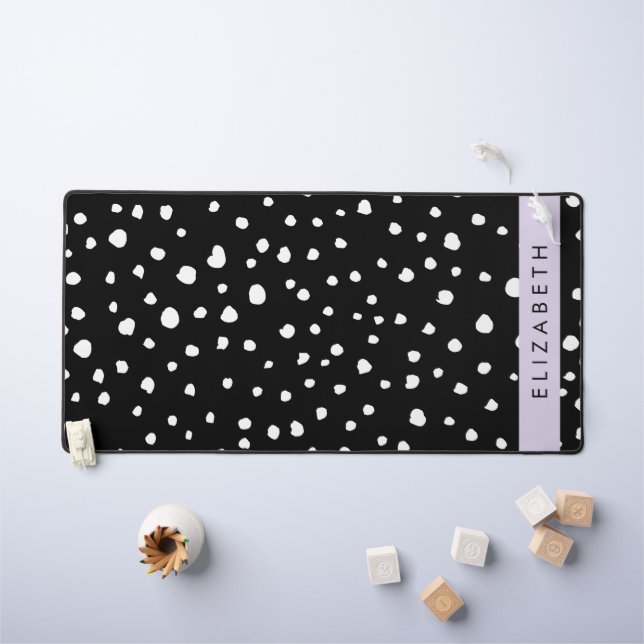 Dalmatian Dots, Spots, Black and White, Your Name Desk Mat (Kids Table)