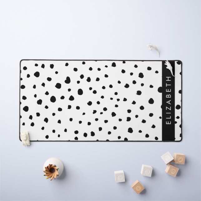 Dalmatian Dots, Spots, Black and White, Your Name Desk Mat (Kids Table)