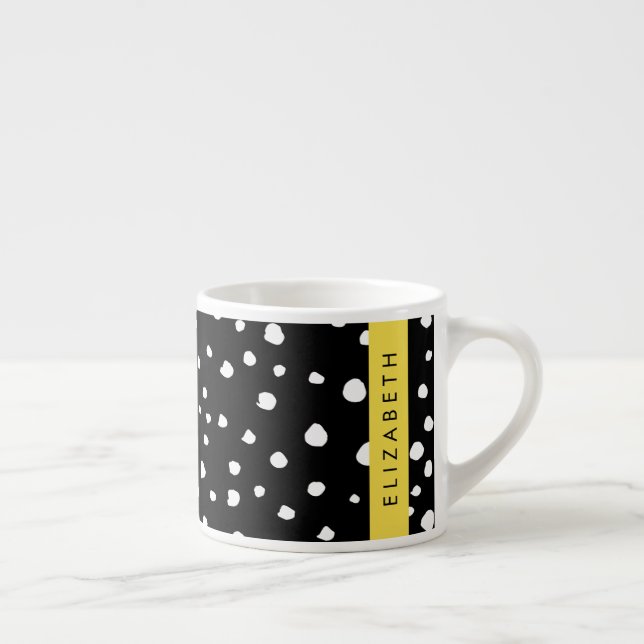 Dalmatian Dots, Spots, Black and White, Your Name Espresso Cup (Right)
