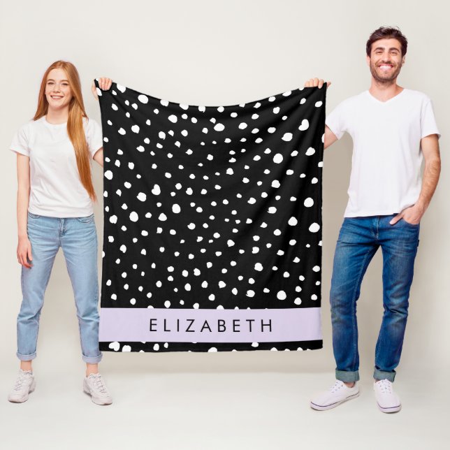 Dalmatian Dots, Spots, Black and White, Your Name Fleece Blanket (In Situ)