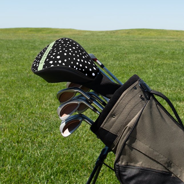 Dalmatian Dots, Spots, Black and White, Your Name Golf Head Cover (In Situ)
