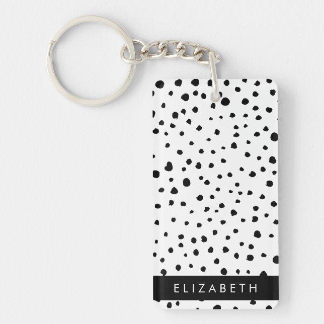 Dalmatian Dots, Spots, Black and White, Your Name Key Ring (Front)