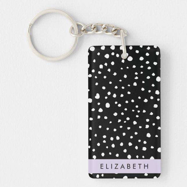 Dalmatian Dots, Spots, Black and White, Your Name Key Ring (Front)