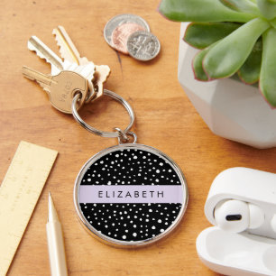Dalmatian Dots, Spots, Black and White, Your Name Key Ring