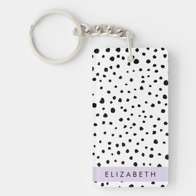 Dalmatian Dots, Spots, Black and White, Your Name Key Ring (Front)