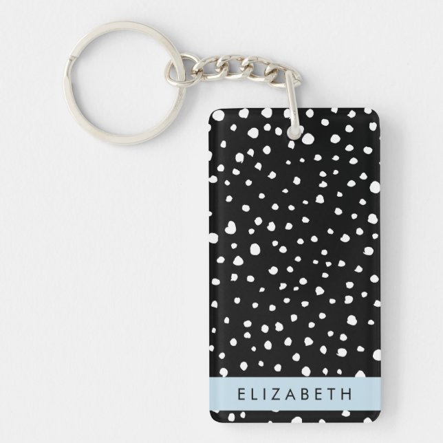 Dalmatian Dots, Spots, Black and White, Your Name Key Ring (Front)