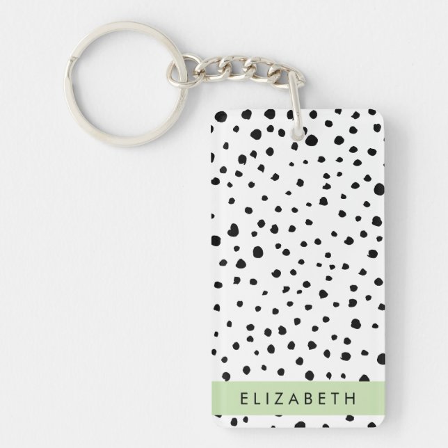 Dalmatian Dots, Spots, Black and White, Your Name Key Ring (Front)