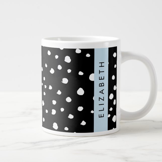 Dalmatian Dots, Spots, Black and White, Your Name Large Coffee Mug (Right)