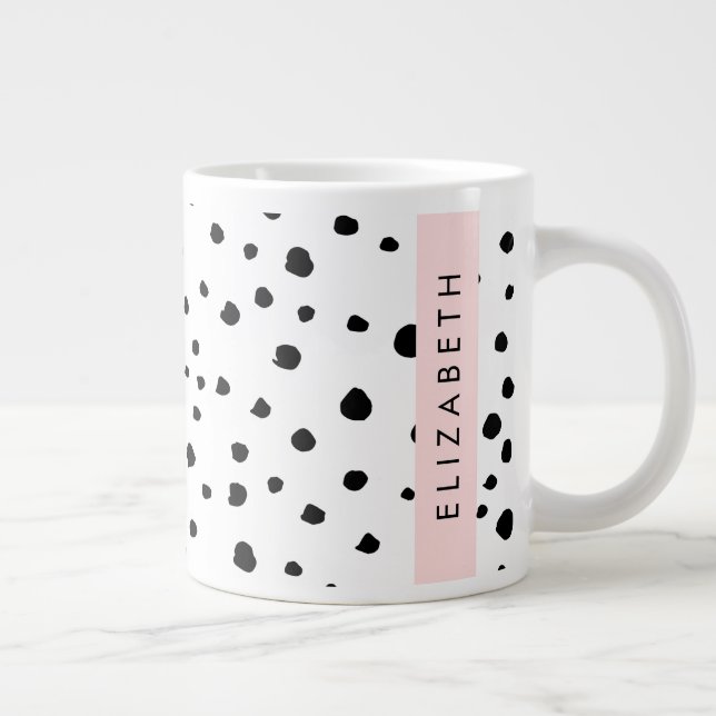 Dalmatian Dots, Spots, Black and White, Your Name Large Coffee Mug (Right)