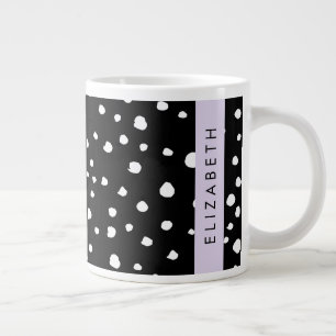 Dalmatian Dots, Spots, Black and White, Your Name Large Coffee Mug