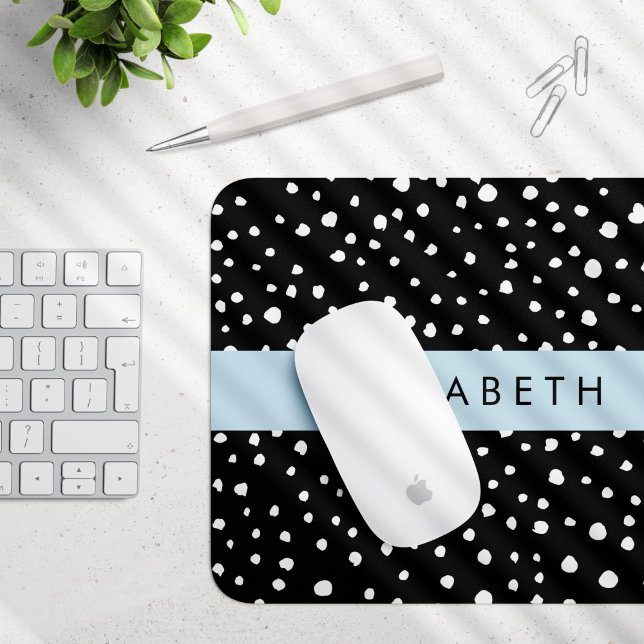 Dalmatian Dots, Spots, Black and White, Your Name Mouse Mat (Creator Uploaded)