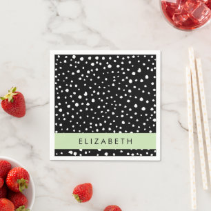 Dalmatian Dots, Spots, Black and White, Your Name Napkin