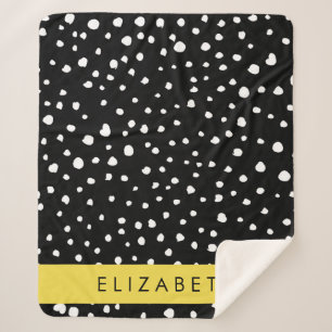 Dalmatian Dots, Spots, Black and White, Your Name Sherpa Blanket