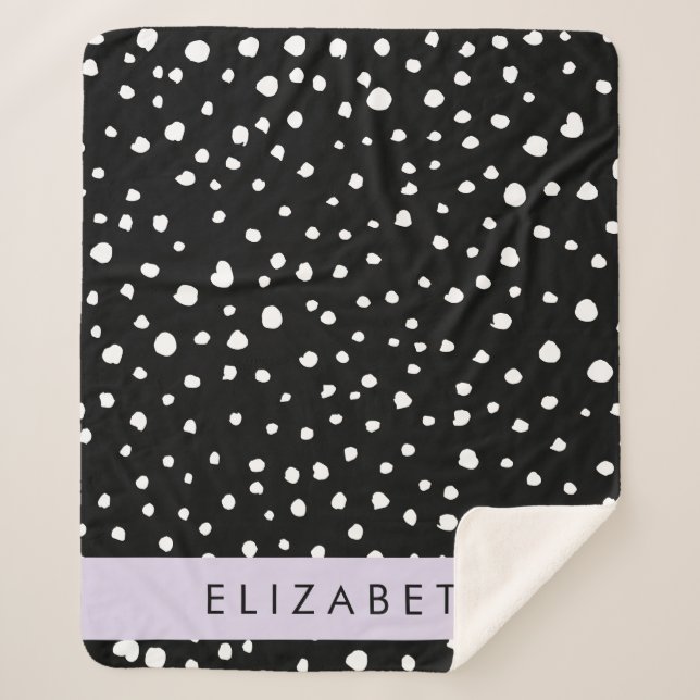 Dalmatian Dots, Spots, Black and White, Your Name Sherpa Blanket (Front)
