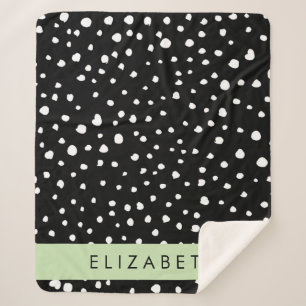 Dalmatian Dots, Spots, Black and White, Your Name Sherpa Blanket