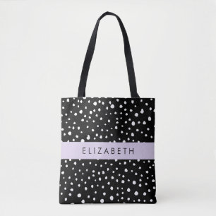 Dalmatian Dots, Spots, Black and White, Your Name Tote Bag