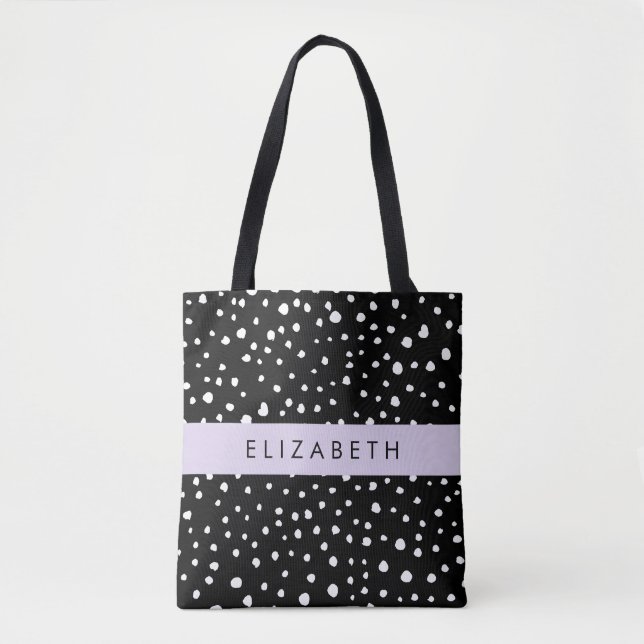 Dalmatian Dots, Spots, Black and White, Your Name Tote Bag (Front)
