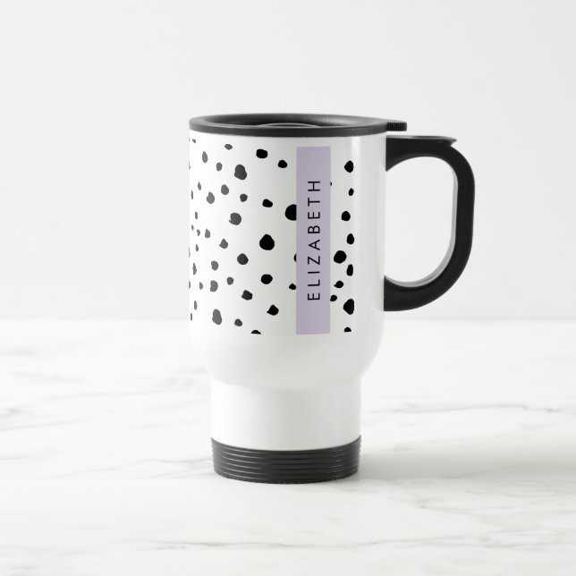 Dalmatian Dots, Spots, Black and White, Your Name Travel Mug (Right)