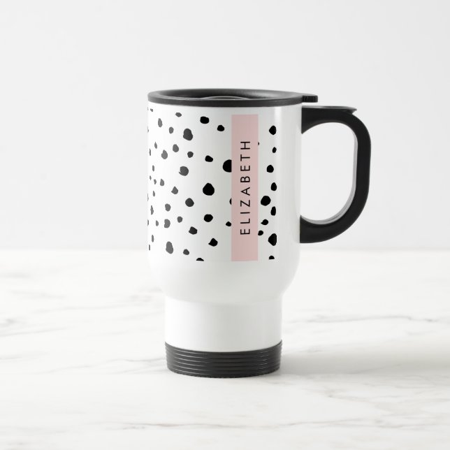 Dalmatian Dots, Spots, Black and White, Your Name Travel Mug (Right)