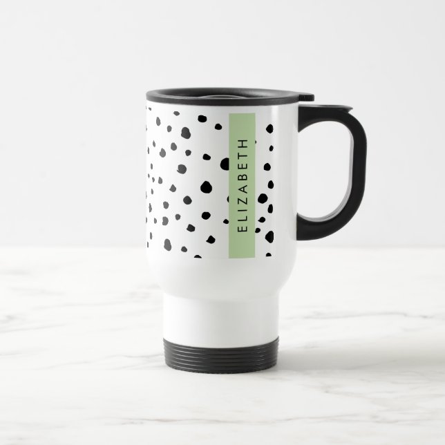 Dalmatian Dots, Spots, Black and White, Your Name Travel Mug (Right)