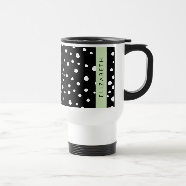 Dalmatian Dots, Spots, Black and White, Your Name Travel Mug (Right)