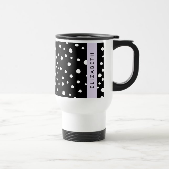 Dalmatian Dots, Spots, Black and White, Your Name Travel Mug (Right)