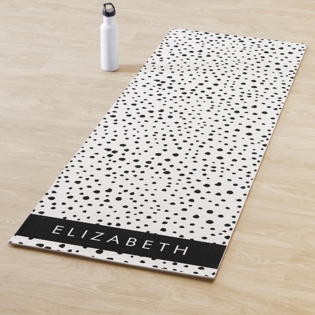 Dalmatian Dots, Spots, Black and White, Your Name Yoga Mat (In Situ)