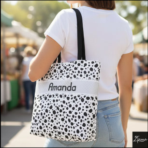 Dalmatian Dots with Name Tote Bag