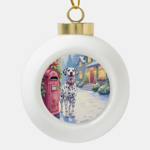 Dalmatian Festive Mailbox Christmas Art Ceramic Ball Christmas Ornament