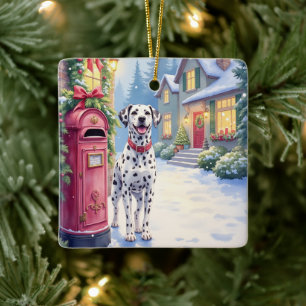 Dalmatian Festive Mailbox Christmas Art Ceramic Ornament