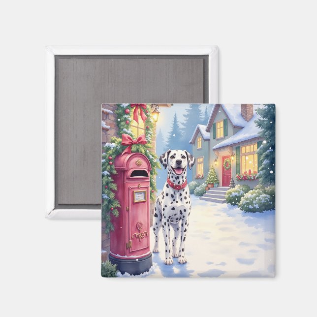 Dalmatian Festive Mailbox Christmas Art Magnet (Front/Back)