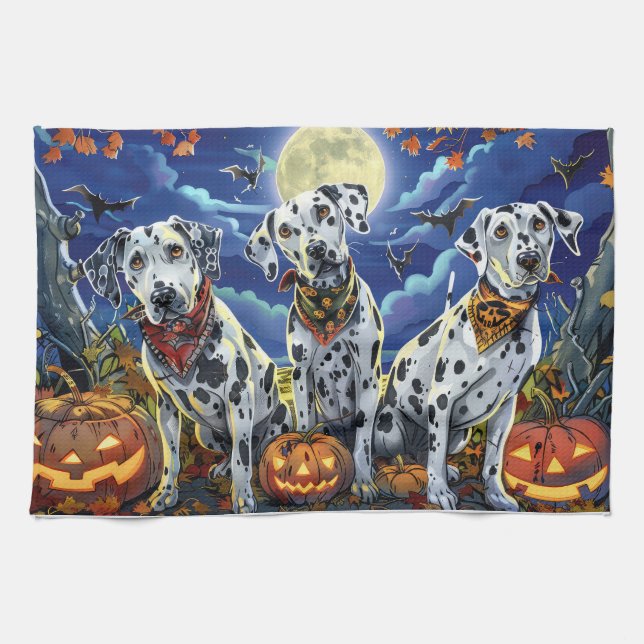 Dalmatian Halloween Spooky Tea Towel (Horizontal)