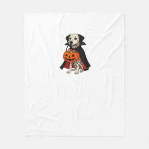 Dalmatian Halloween Vampire Dog with Pumpkin Baske Fleece Blanket
