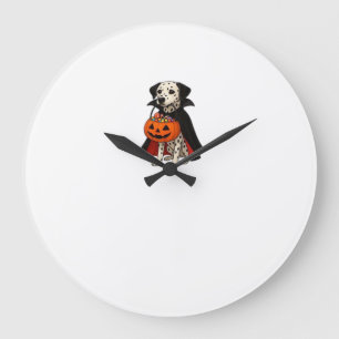 Dalmatian Halloween Vampire Dog with Pumpkin Baske Large Clock