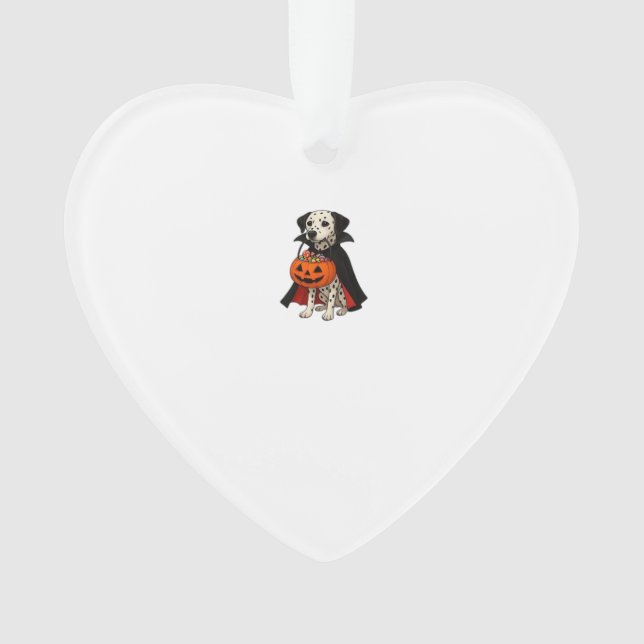 Dalmatian Halloween Vampire Dog with Pumpkin Baske Ornament (Front)