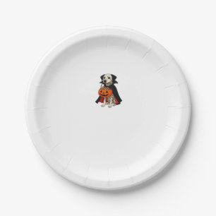 Dalmatian Halloween Vampire Dog with Pumpkin Baske Paper Plate