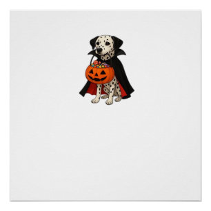 Dalmatian Halloween Vampire Dog with Pumpkin Baske Poster