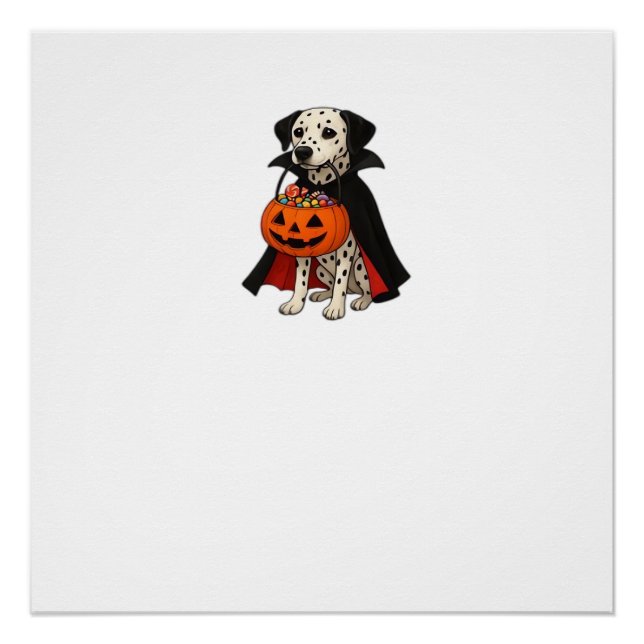 Dalmatian Halloween Vampire Dog with Pumpkin Baske Poster (Front)