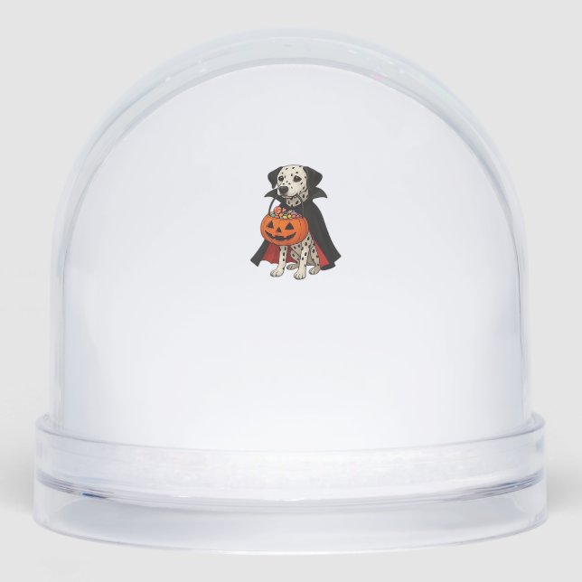 Dalmatian Halloween Vampire Dog with Pumpkin Baske Snowglobe (Front)
