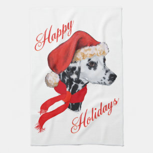 Dalmatian Happy Holidays Tea Towel