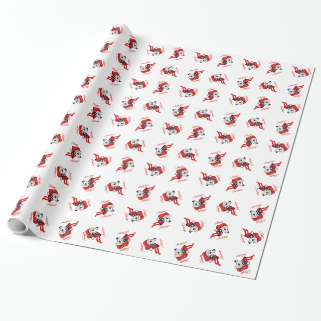 Dalmatian Happy Holidays Wrapping Paper (Unrolled)