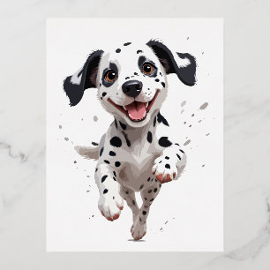 Dalmatian Happy Playful Fun Jumping In The Air Joy Foil Holiday Postcard