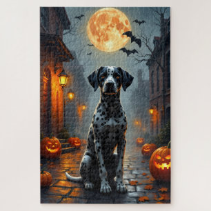 Dalmatian Haunted Firehouse Halloween Art Jigsaw Puzzle