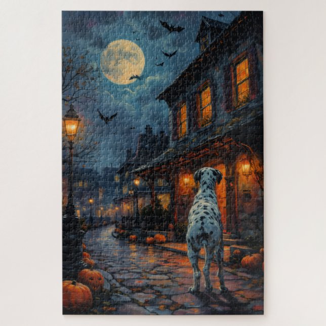 Dalmatian Haunted Firehouse Halloween Art Jigsaw Puzzle (Vertical)