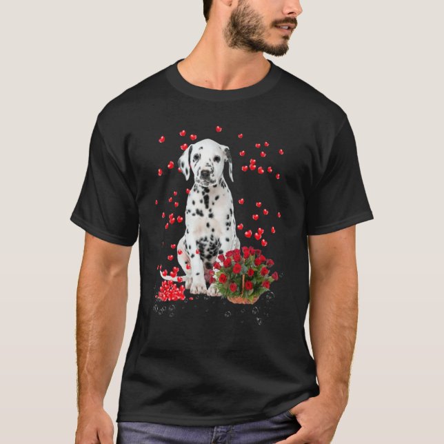Dalmatian Hearts Balloons And Rose Basket Valentin T-Shirt (Front)