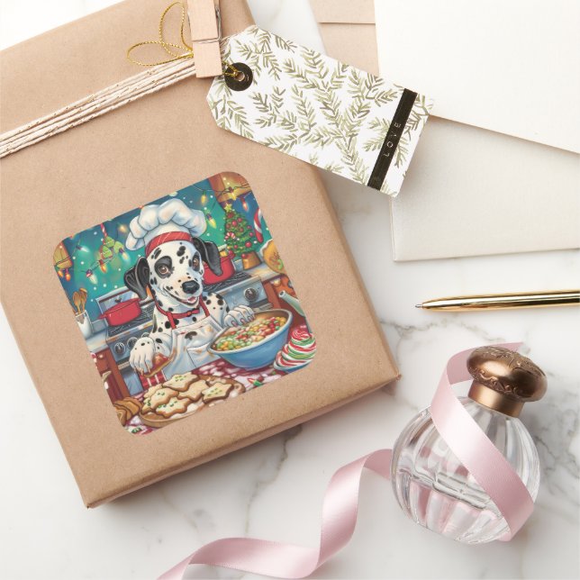 Dalmatian Holiday Baking: Festive Christmas Square Sticker (Gifting)
