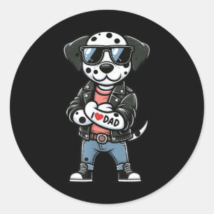 Dalmatian I Love Dad Funny Dog Tattoo Classic Round Sticker