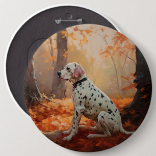 Dalmatian in Autumn Leaves Fall Inspire 6 Cm Round Badge
